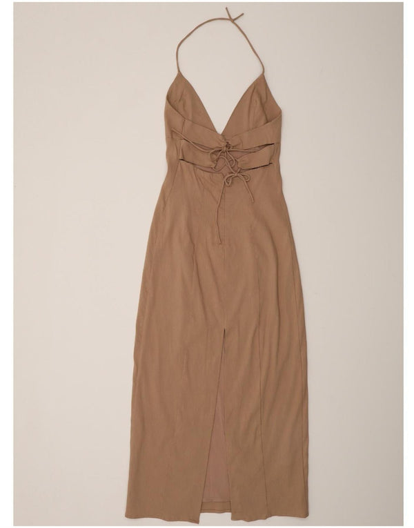 Zara Womens Halter Dress UK 8 Small Beige Linen