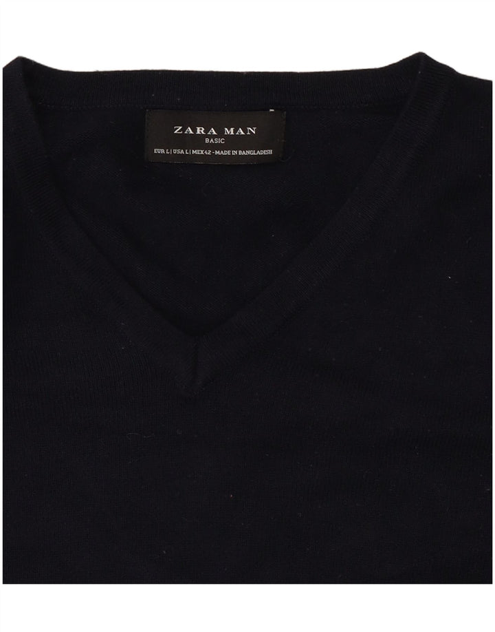 Zara Herren-Pullover mit V-Ausschnitt, Größe L, Marineblau