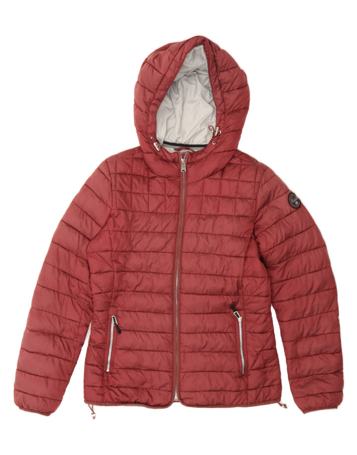 NAPAPIJRI Womens Hooded Padded Jacket UK 16 Large Red Polyester Vintage Napapijri and Second-Hand Napapijri from Messina Hembry 