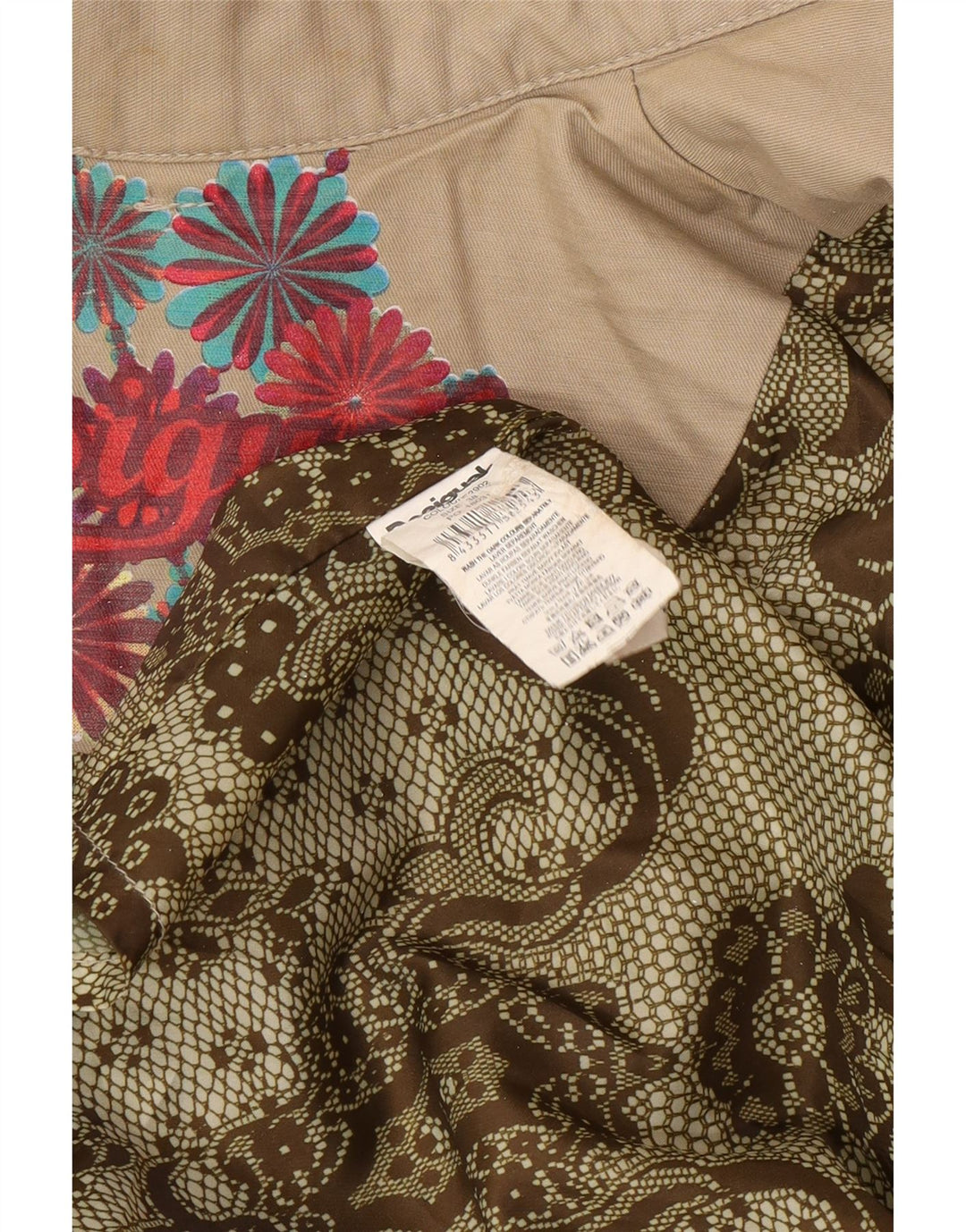 Desigual damski dwurzędowy trencz EU 38 w kolorze średniego beżu w kwiaty