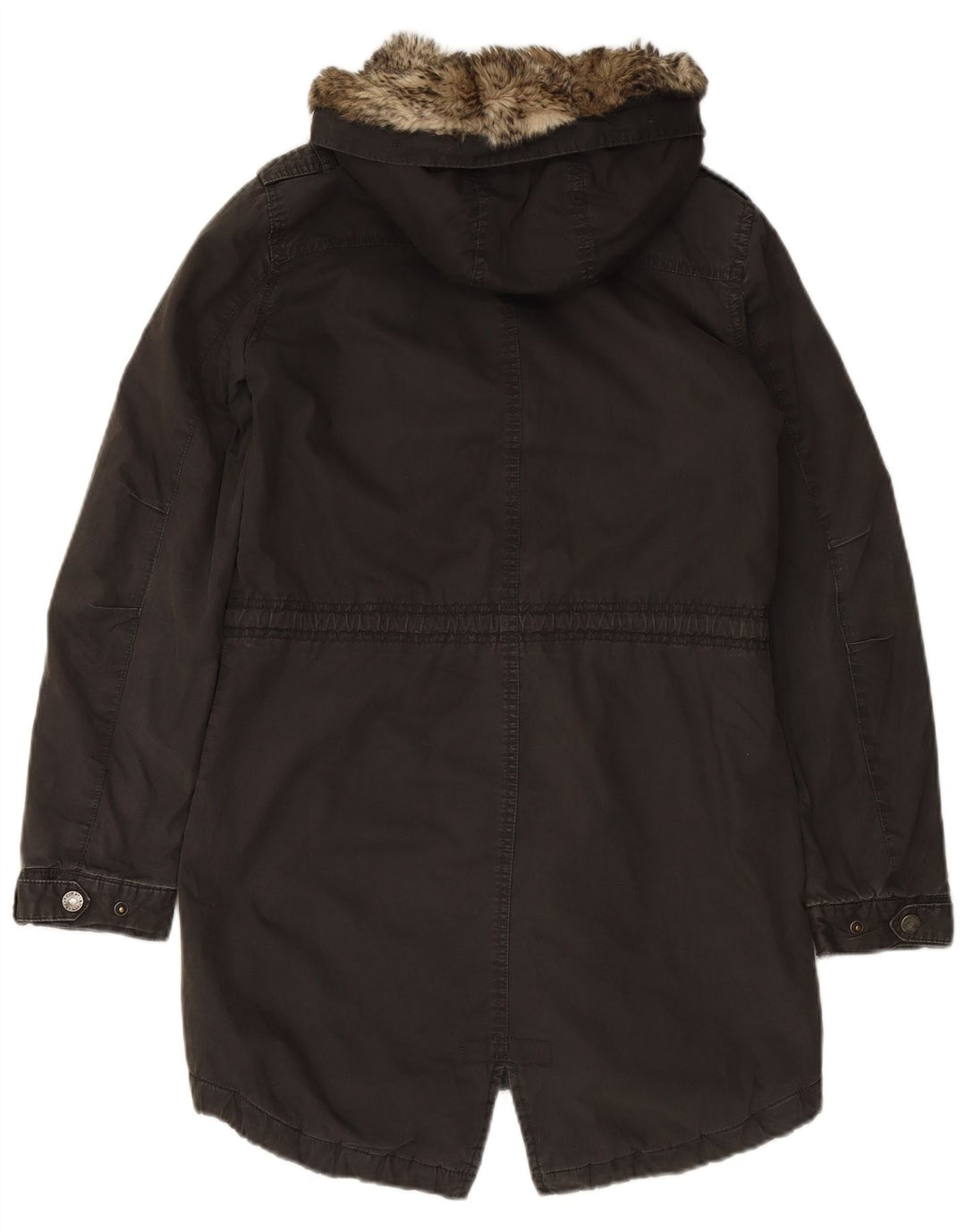 FAT FACE Womens Hooded Parka Jacket UK 8 Small Black Cotton