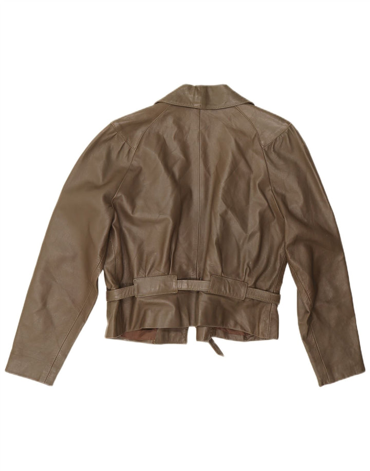 Vintage Womens Leather Jacket UK 14 Medium Khaki