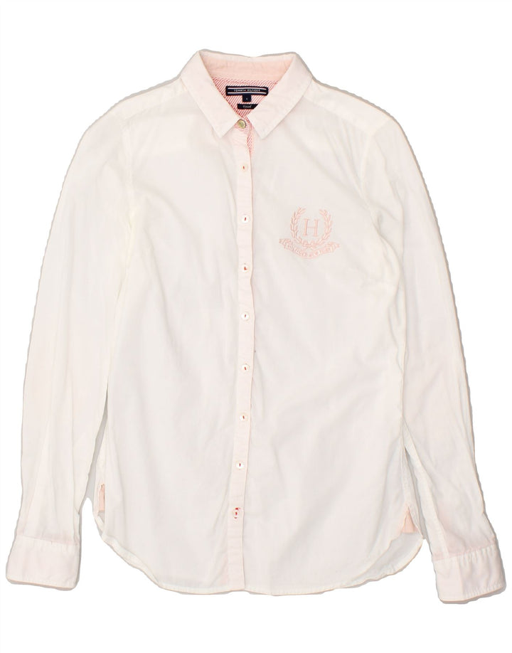 TOMMY HILFIGER Womens Fitted Shirt US 4 Small White Cotton | Vintage Tommy Hilfiger | Thrift | Second-Hand Tommy Hilfiger | Used Clothing | Messina Hembry 