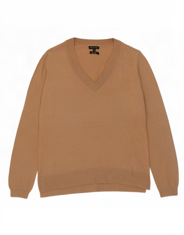 Massimo Dutti női V-nyakú pulóver UK 12 közepes bézs gyapjú