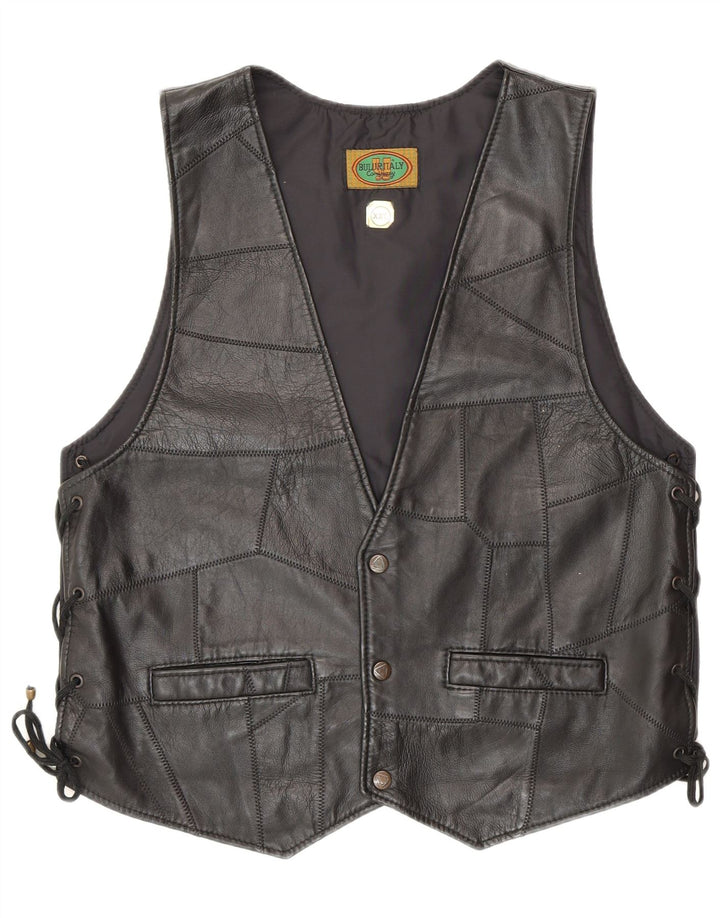 Gilet in pelle da donna vintage 2XL Biker patchwork nero