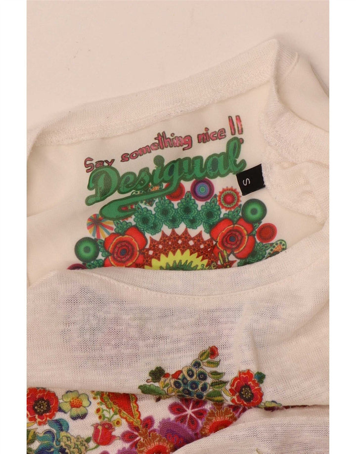 Desigual Dame Grafisk Tunika Top UK 10 Small White Floral
