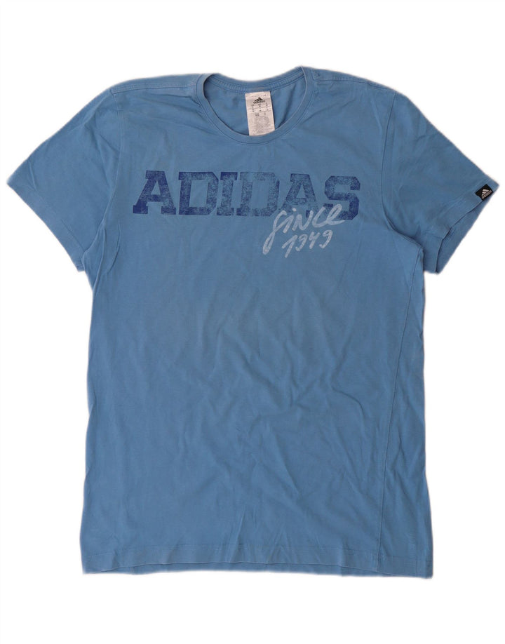 ADIDAS Mens Graphic T-Shirt Top Medium Blue Cotton