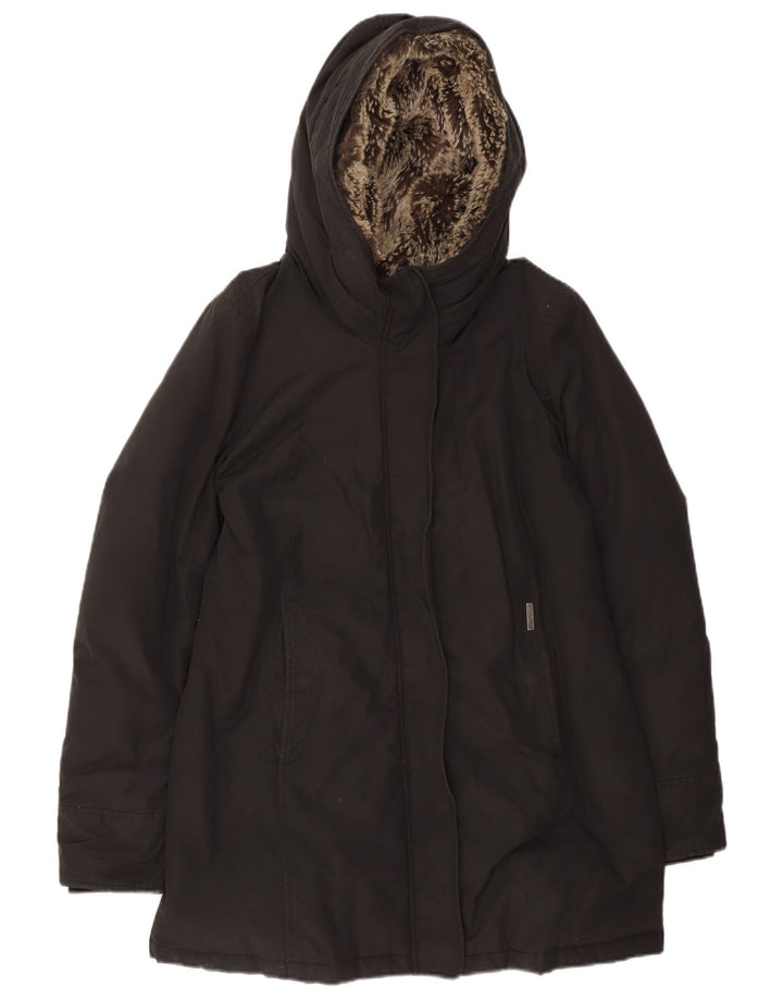 Woolrich Womens Hooded Padded Jacket UK 14 Medium Black Cotton