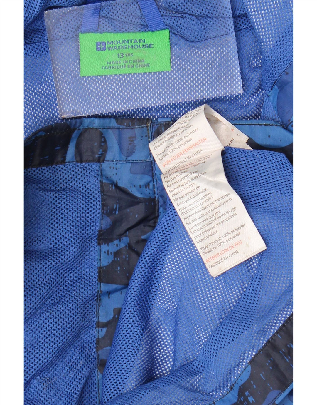 Mountain Warehouse Boys Rain Jacket 12-13 Years Blue Camouflage Polyester