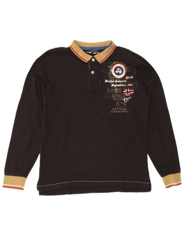 Napapijri Mens Graphic Long Sleeve Rugby Polo Shirt Large Black Colourblock