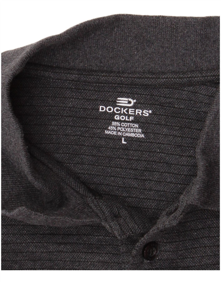 DOCKERS Mens Golf Polo Shirt Large Grey Striped Cotton