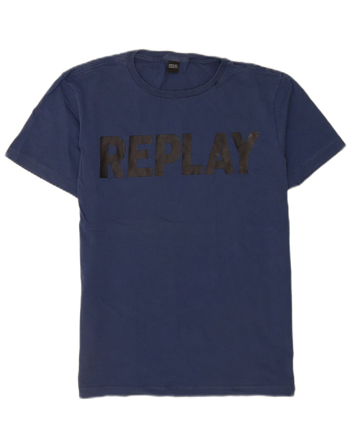 Ανδρικό μπλουζάκι με κανονικό γραφικό Replay Top Medium Navy Blue