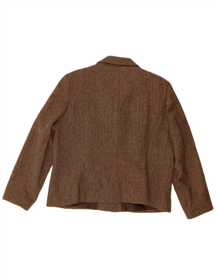 Penny Plain Womens 4 Button Blazer Jacket UK 20 2XL Brown Herringbone Wool