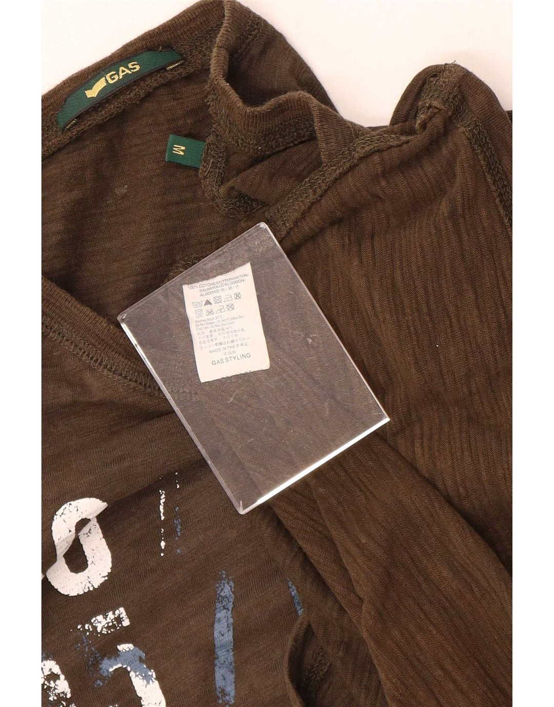 Gas Mens Graphic T-Shirt Top Medium Brown Cotton