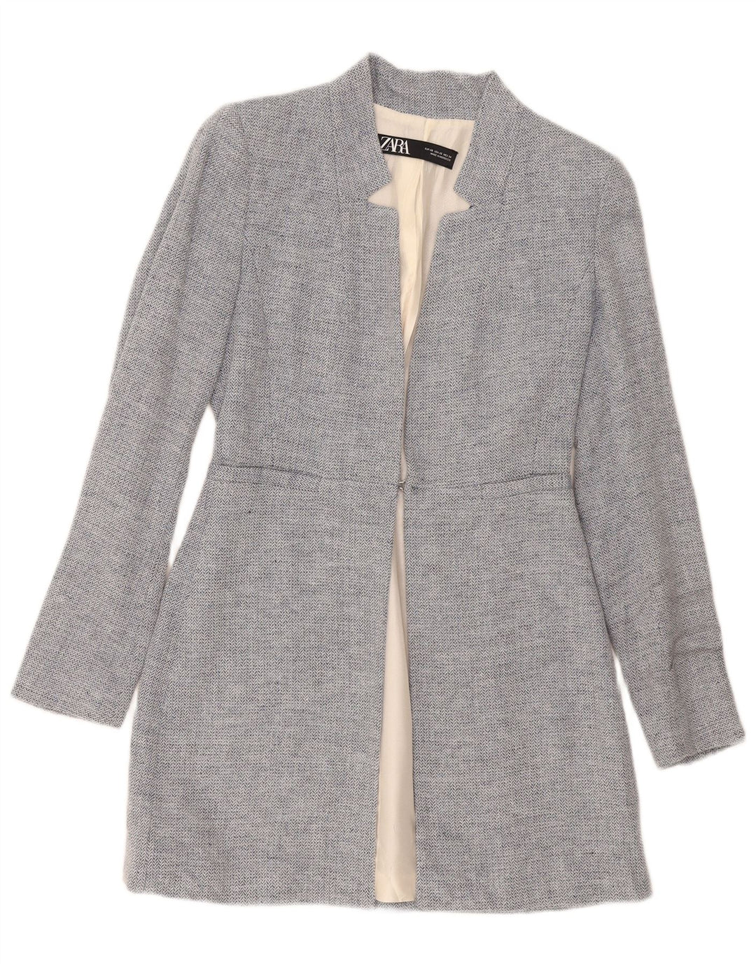 Zara Womens Longline Blazer Jacket UK 4 XS Blue Chevron Modern
