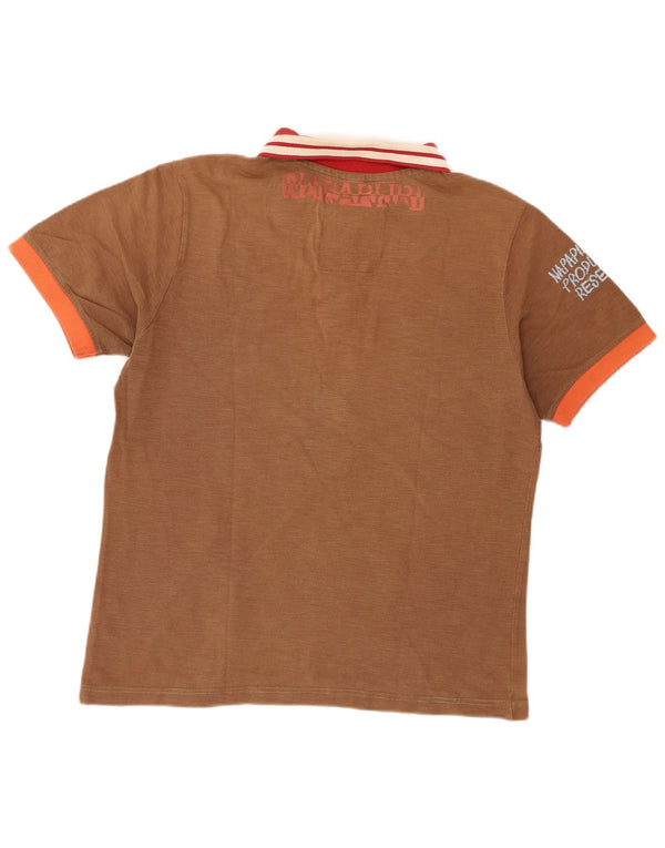 Napapijri Mens Graphic Polo Shirt Large Brown Cotton