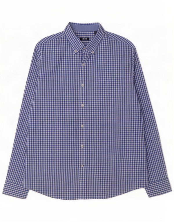 Izod Mens Shirt Large Blue Gingham Cotton