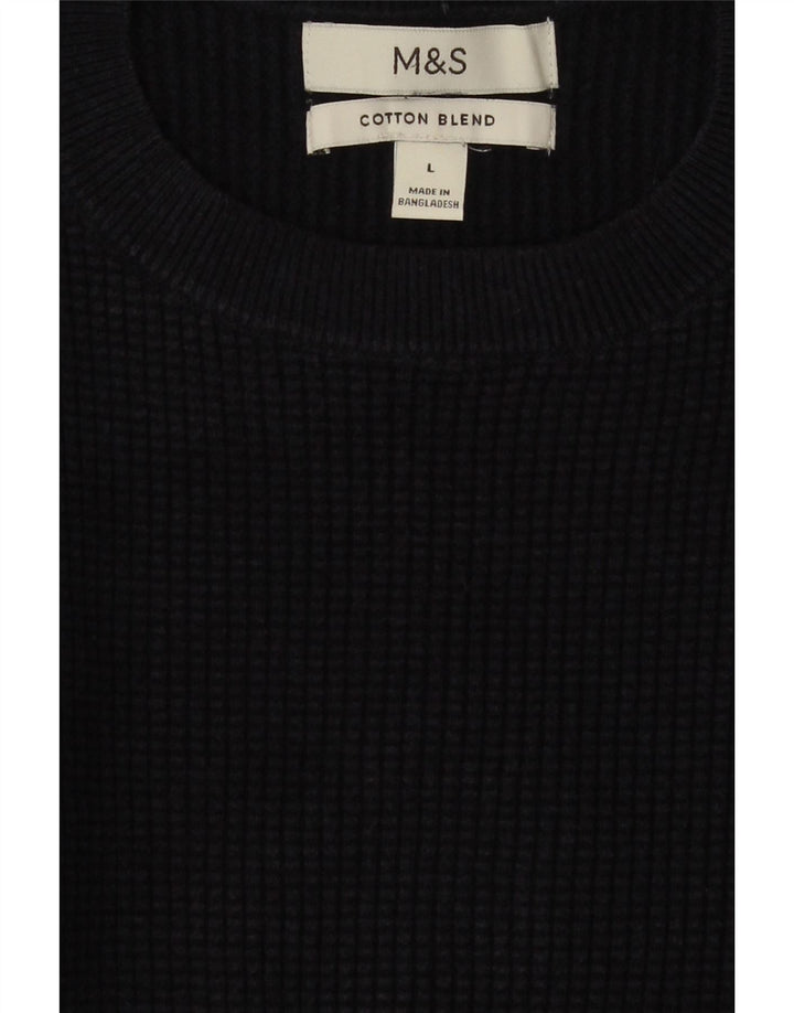 MARKS & SPENCER Herre sweater med rund hals, stor marineblå bomuld