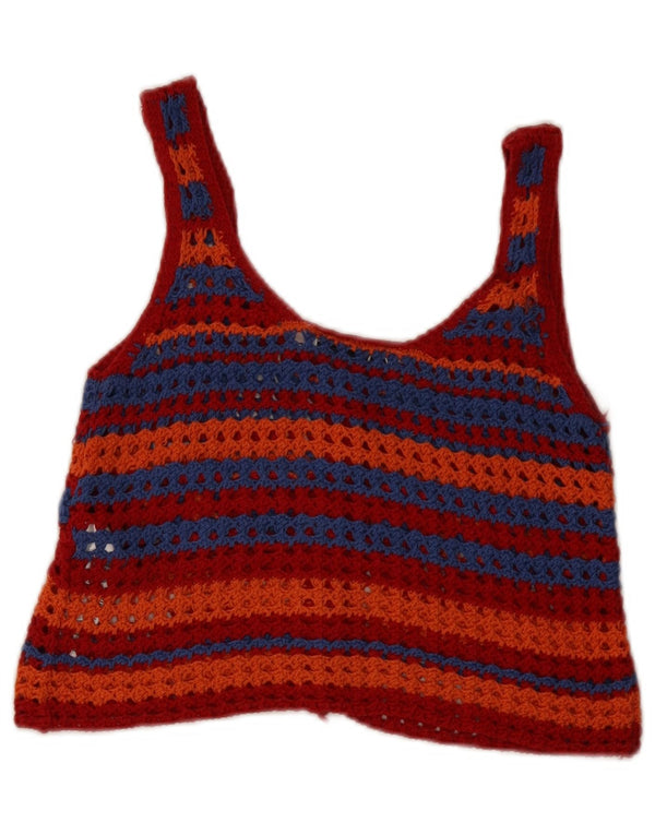 Top corto all'uncinetto senza maniche da donna Zara UK 8 piccolo cotone geometrico rosso