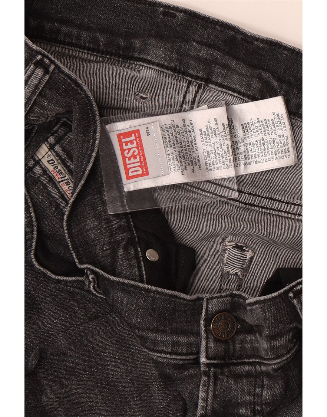 Diesel Herren Slim Jeans W34 L33 Graue Baumwolle