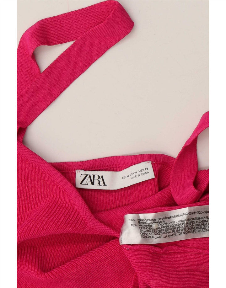 Zara Γυναικείο Knit Crop Top UK 12 Medium Pink Nylon