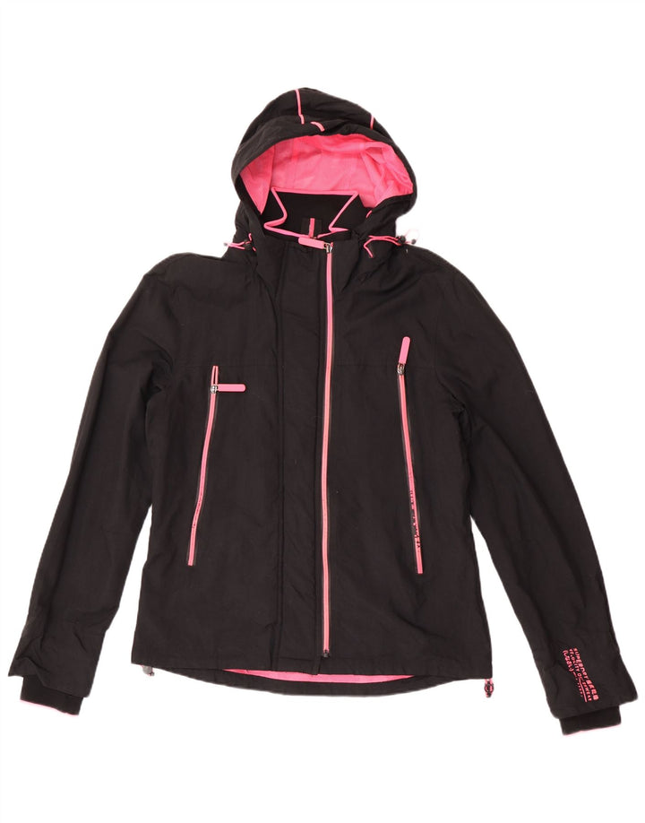 Giacca antipioggia da donna con cappuccio Superdry UK 14 grande nylon nero