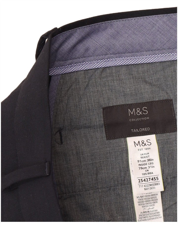 Pantaloni da abito slim su misura da uomo Marks & Spencer W36 L31 Blu Navy