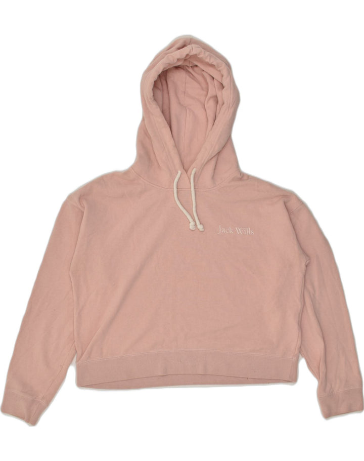 JACK WILLS Womens Graphic Crop Hoodie Jumper UK 12 Medium Beige Cotton | Vintage Jack Wills | Thrift | Second-Hand Jack Wills | Used Clothing | Messina Hembry 