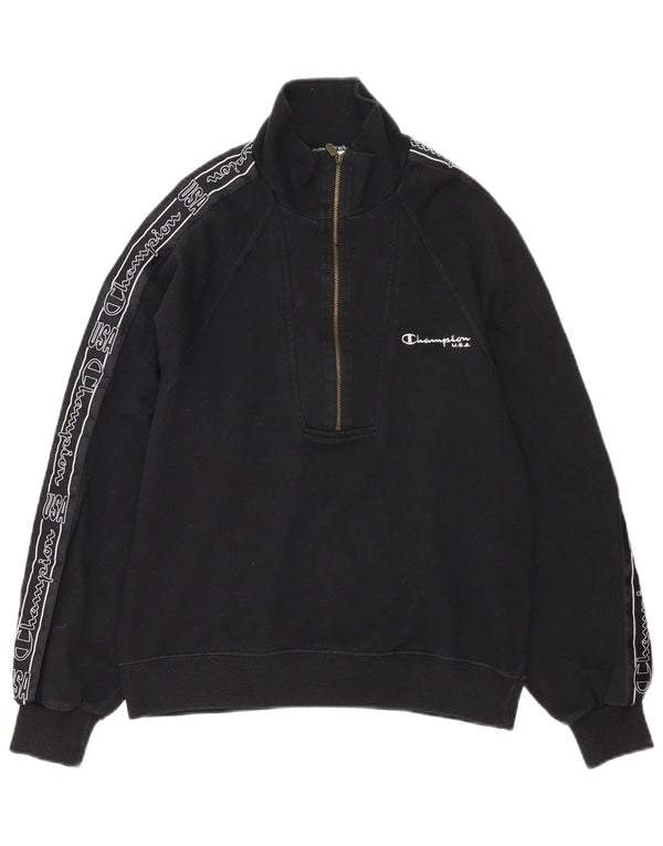 Champion Womens Oversized grafisk lynlås-sweatshirt Jumper UK 6 XS Sort