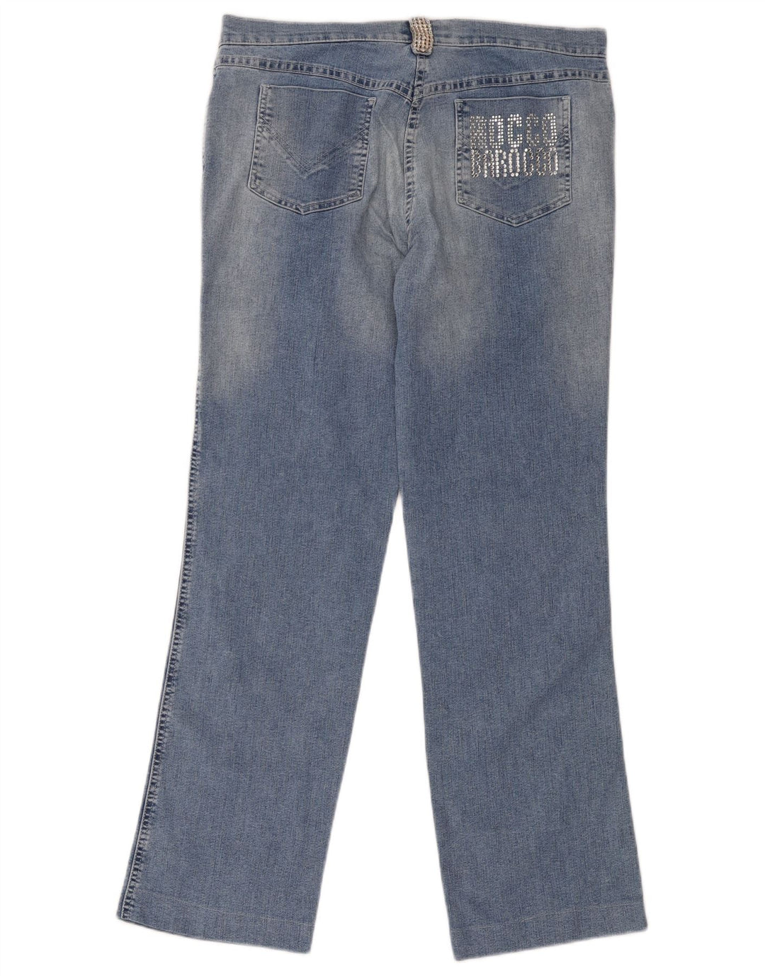 Roccobarocco Womens Graphic Straight Jeans W34 L31 Blue Cotton