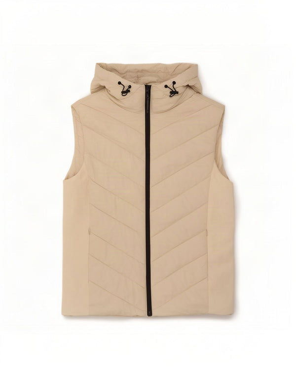 Zara Mujer Chaleco Acolchado Con Capucha UK 40 XL Off White