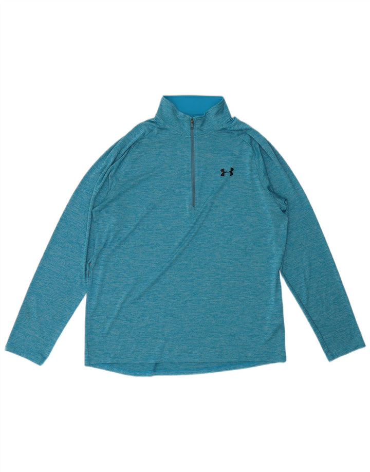 Under Armour Mens Zip Neck Top Long Sleeve Large Blue Flecked Polyester