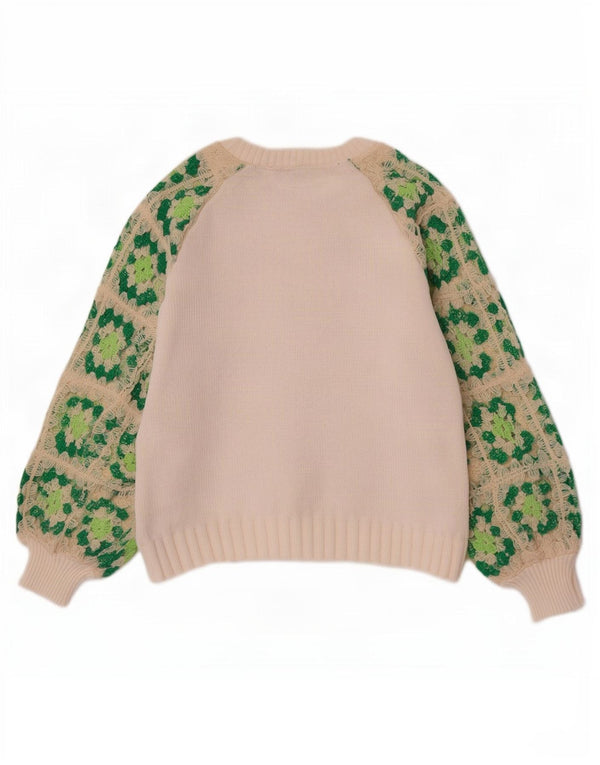 Zara Womens Boat Neck Jumper Sweater UK 10 Small White Geometric