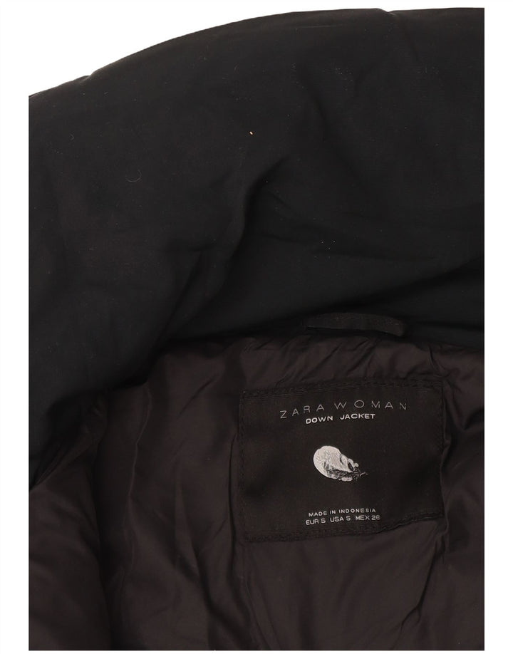 Zara Womens Hooded Padded Coat UK 10 Small Navy Blue