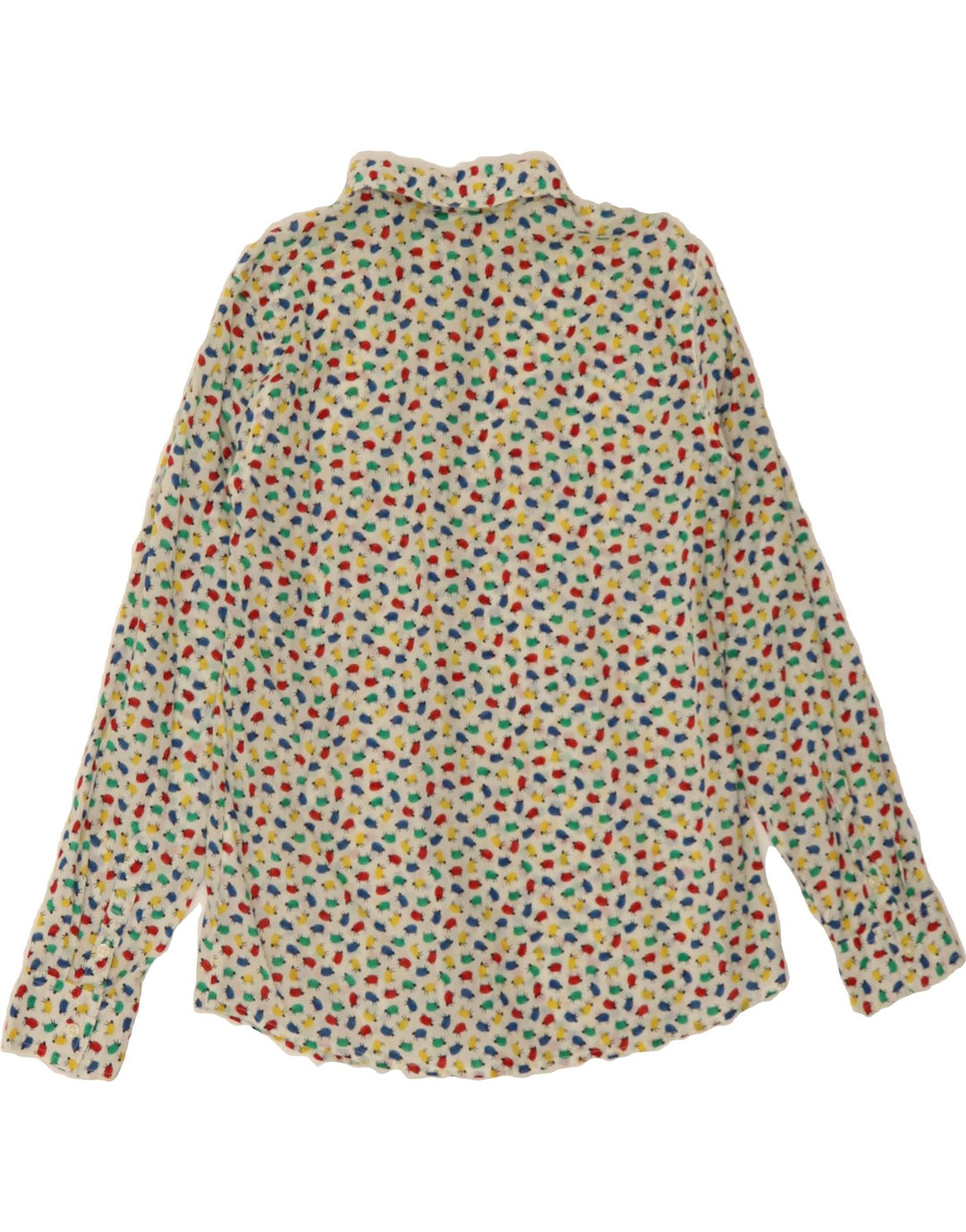BENETTON Womens Abstract Pattern Shirt UK 10 Small Off White Cotton Vintage Benetton and Second-Hand Benetton from Messina Hembry 