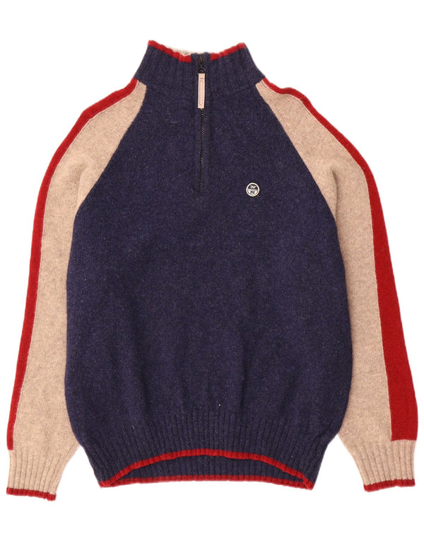 North Sails Herre Zip Neck Jumper Sweater Medium Navy Blue Colourblock Uld