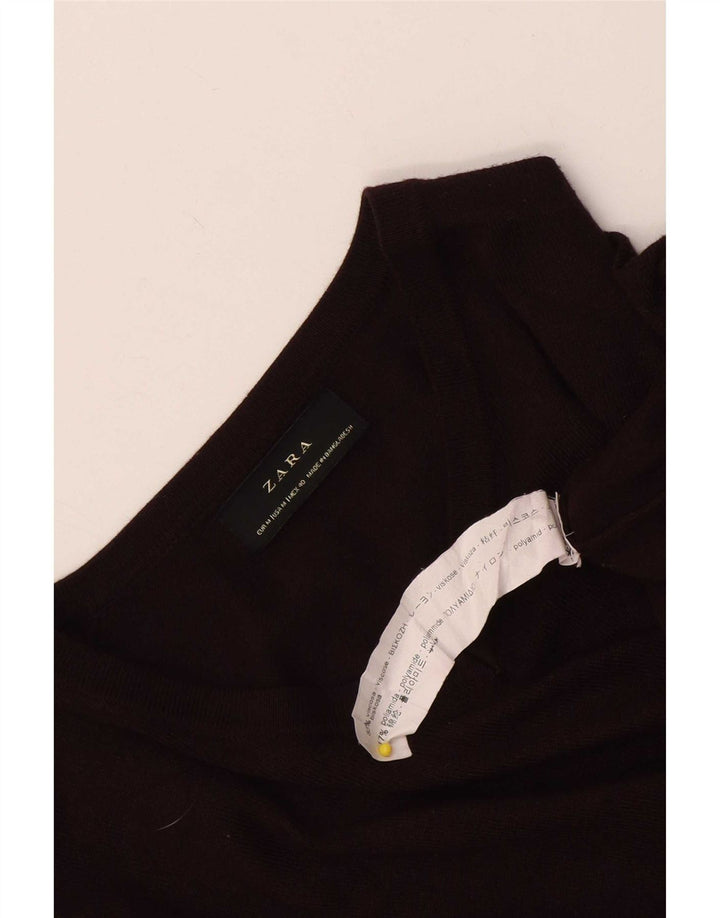 Zara Mens V-Neck Jumper Sweater Medium Burgundy Viscose