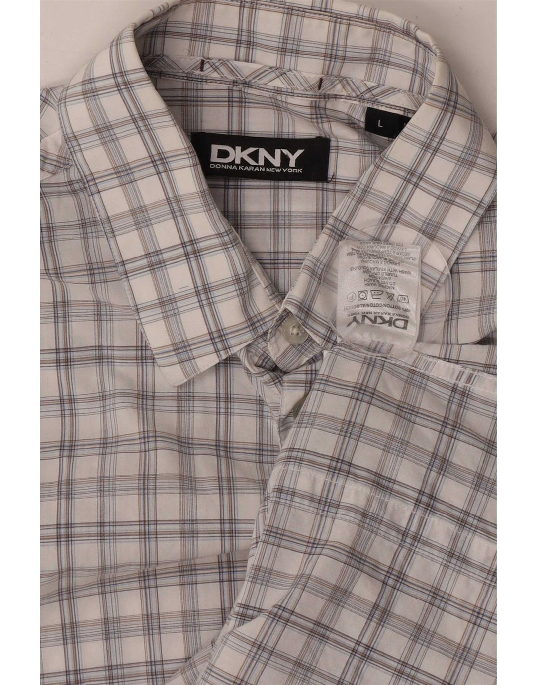 Dkny Mens Short Sleeve Shirt Large White Check Cotton