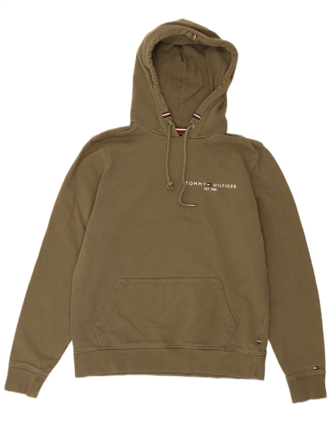 Tommy Hilfiger Mens Hoodie Jumper Medium Khaki Cotton