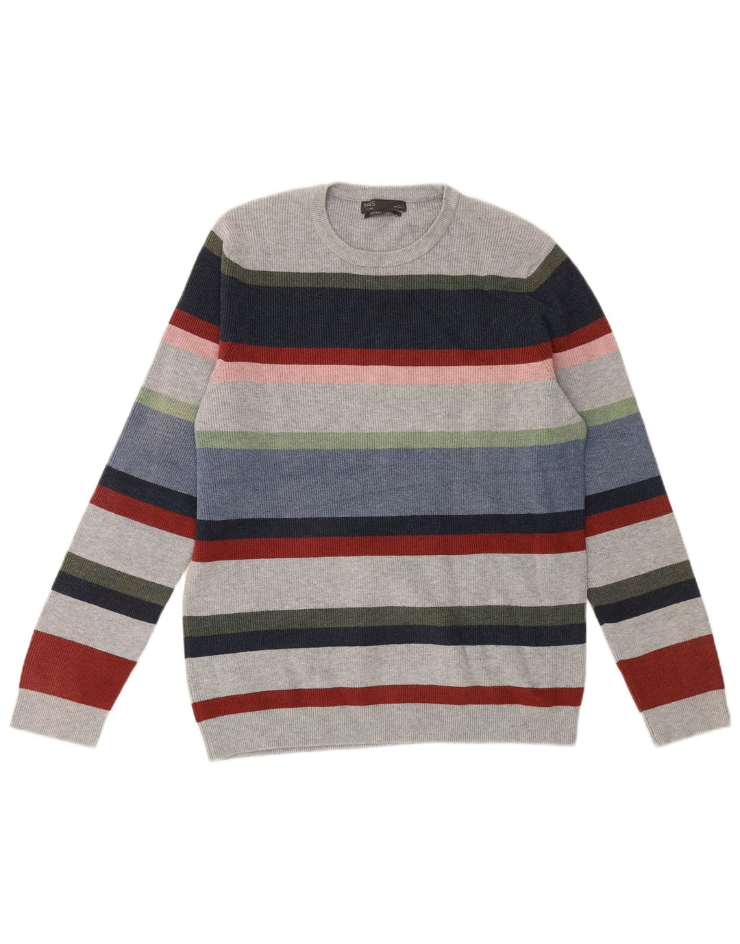 Marks & Spencer Mens Crew Neck Jumper Sweater Large Multicoloured Striped