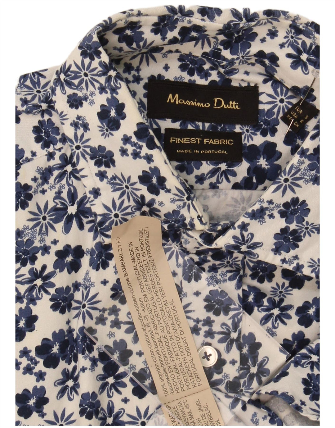 MASSIMO DUTTI Mens Shirt Small Blue Floral Cotton