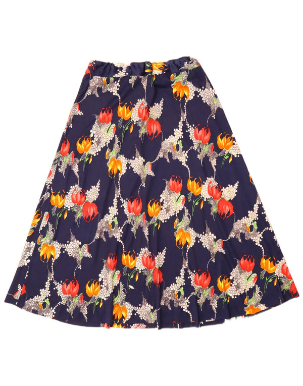 Vintage dame A-line nederdel W26 lille marineblå blomsterboheme