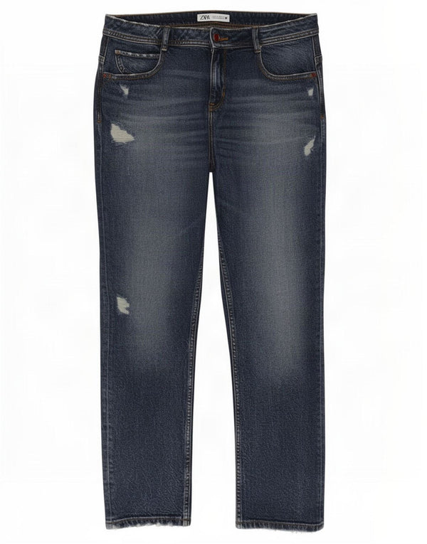 Zara Damen Distressed Slim Jeans EU 40 Medium W30 L28 Blaue Baumwolle