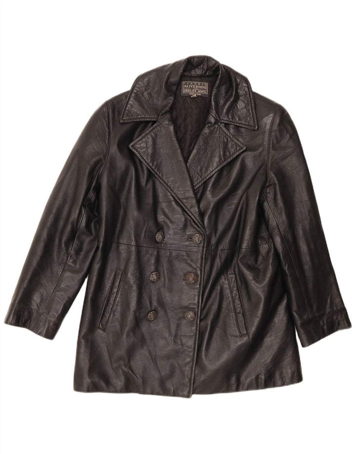 Linea Donna Abrigo de cuero con doble botonadura para mujer IT 42 Medium Black