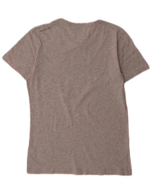 Calvin Klein Jeans Camiseta gráfica para hombre Top pequeño de algodón moteado gris