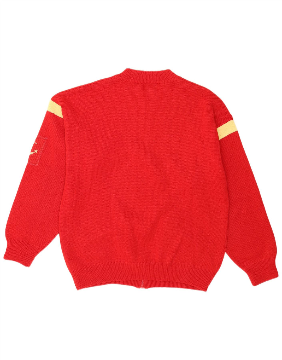Vintage Mens Full Zip Cardigan Sweater Medium Red Colourblock Acrylic
