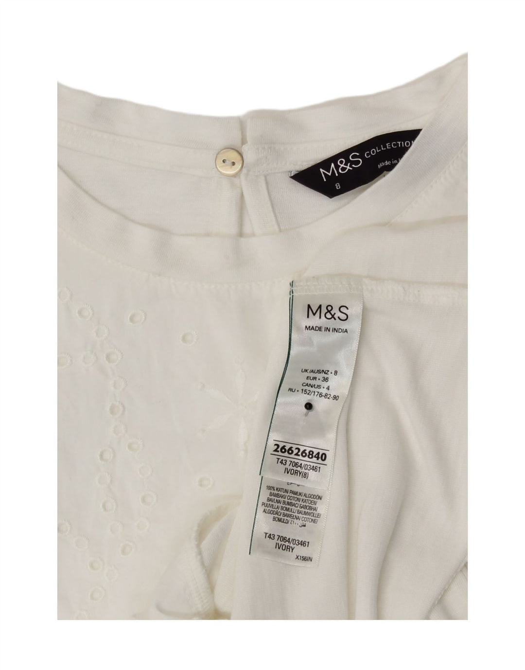 Top in camicetta da donna Marks & Spencer UK 8 piccolo bianco modal