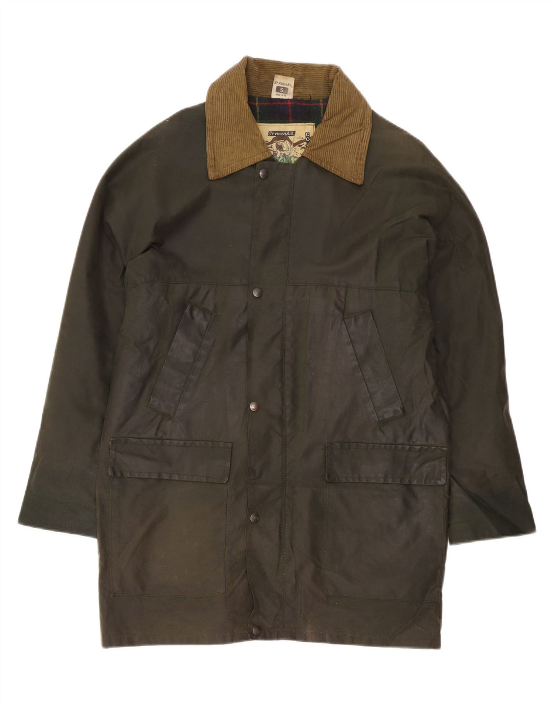 Vintage Mens Waxed Cotton Overcoat UK 36 Small Khaki