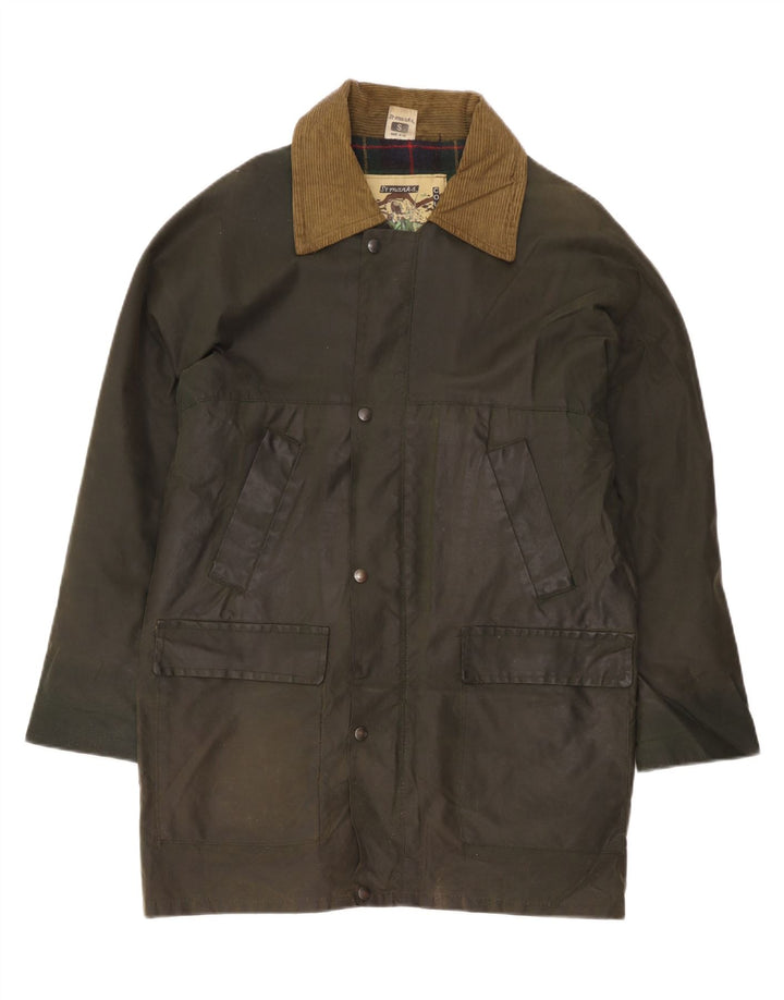 Vintage Mens Waxed Cotton Overcoat UK 36 Small Khaki