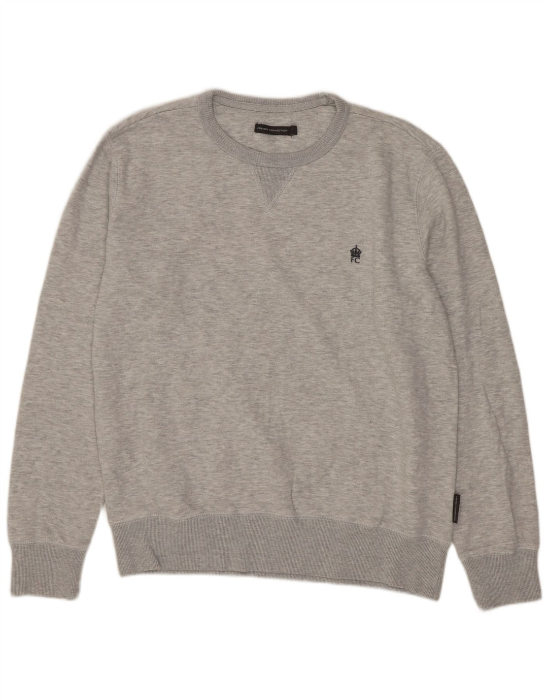 French Connection Herren-Sweatshirt-Pullover, groß, graue Baumwolle